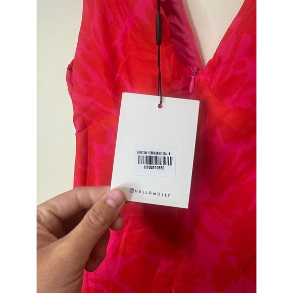 Hello Molly NWT Sz 6 Pink Orange Floral Jodie Midi Tank Dress V Neck - Picture 6 of 8